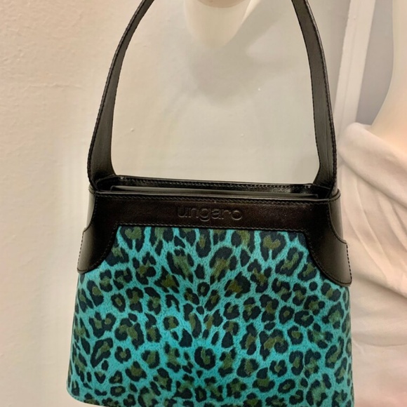 Emanuel Ungaro Paris Teal/Black Animal Purse /Leather & Suede - Picture 3 of 10